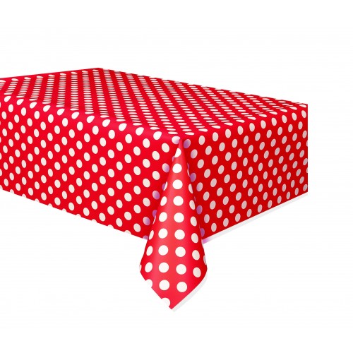  MANTEL PL ROJO TOPO BLANCO 137X274CM