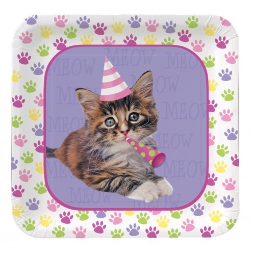 PAQ.8/U PLATO CUADR.HUELLA GATITA 17,78