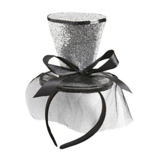  DIADEMA MINI SOMBRERO GLITTER PLATA