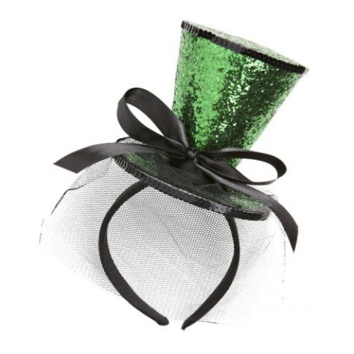 DIADEMA MINI SOMBRERO ALTO GLITTER VERDE
