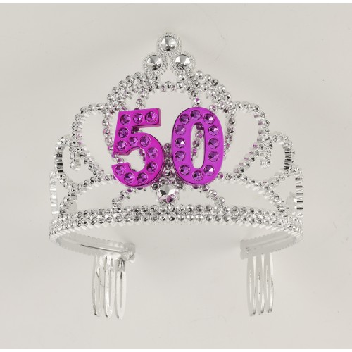 TIARA PLATA PIEDRITA N50 ROSA