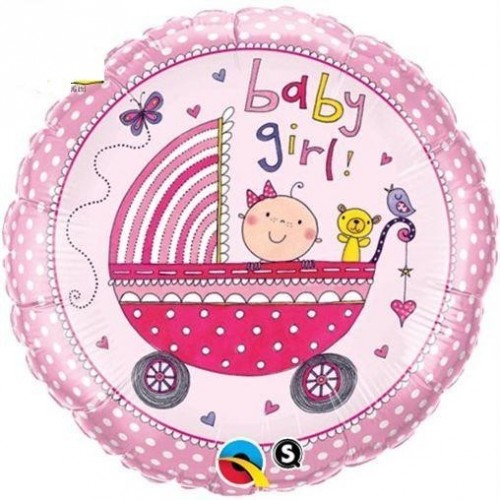GLOBO 18" FOIL RND CARRITO BABY GIRL ROS