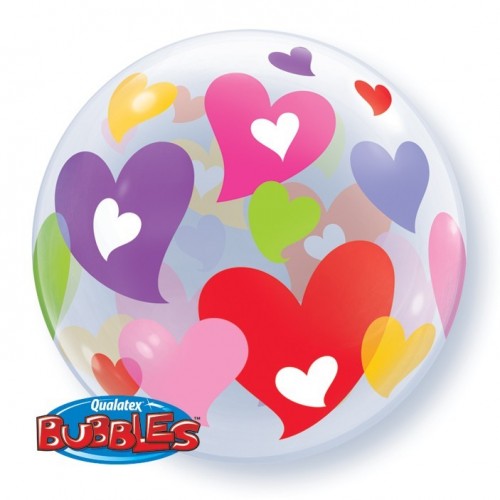 $D GLOBO 22" BURBUJA CORAZON MULTICOLOR