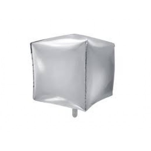  GLOBO 15" FORMA CUBO 3D METAL PLATA