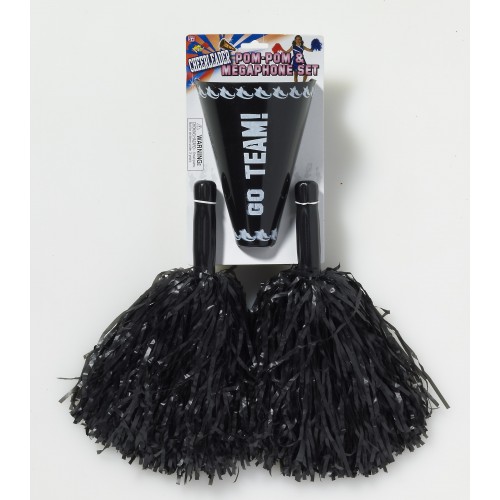 SET 2 POM POM MEGAFONO ANIMADORA NEGRO