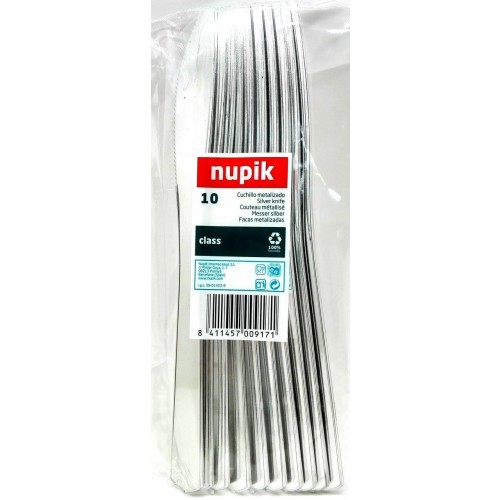   10 CUCHILLOS METAL PLATA 19,5CM