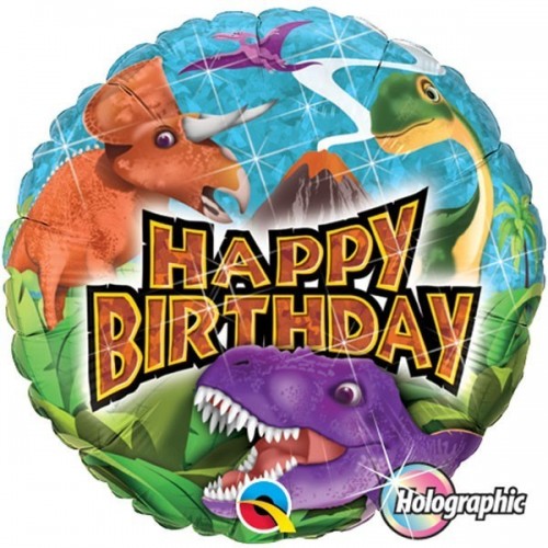$D GLOBO 18" FOIL RD DINOSAURIO HOLOGRAF
