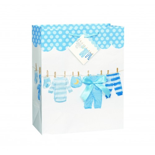 BOLSA REGALO ROPA LAZO CELESTE 33X27CM