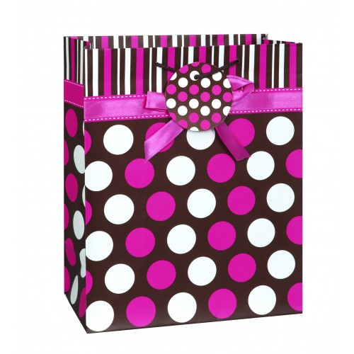 BOLSA REGALO LAZO TOPOS FUCSIA 27X33CM