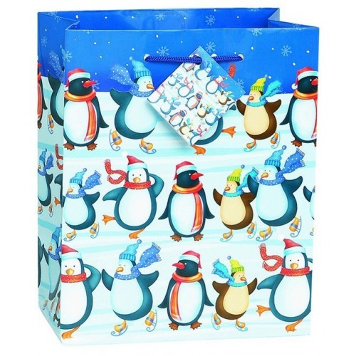 BOLSA REGALO PINGUINOS NAVIDAD 18X23CM