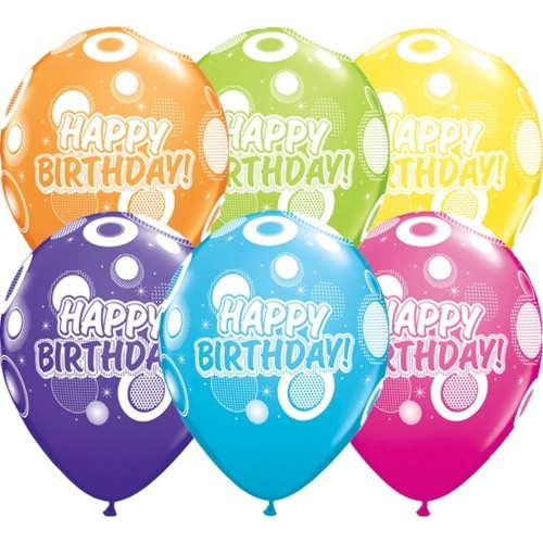 25 GLOBOS 11" LATEX H.BDAY TOPO COL.SUR.