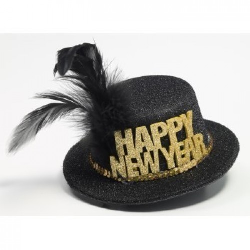 MINI SOMBRERO NEGRO NEW YEAR ORO