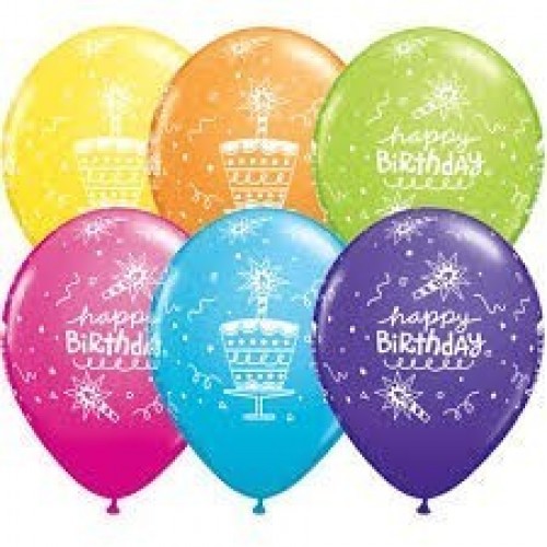 25 GLOBOS 11" LATEX H.BDAY TARTA COL.SUR