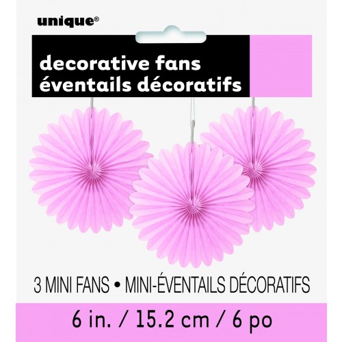   3 MINI ABANICO ROSA 15,2CM