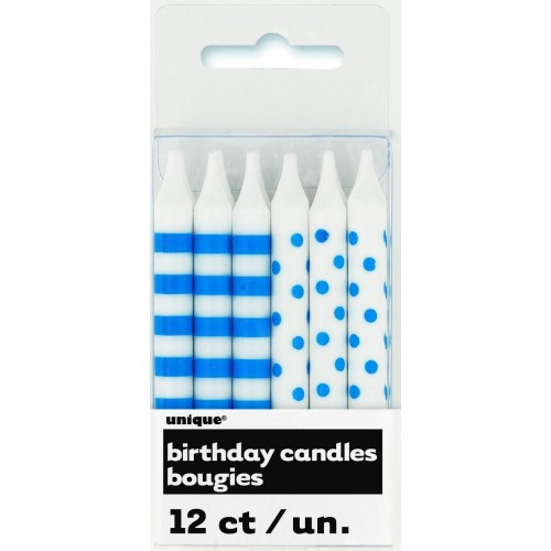 PAQ.12/U MINI VELAS RAYAS TOPOS AZUL
