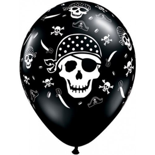 6 GLOBOS 11" LATEX NEGRO CALAVERA PIRATA