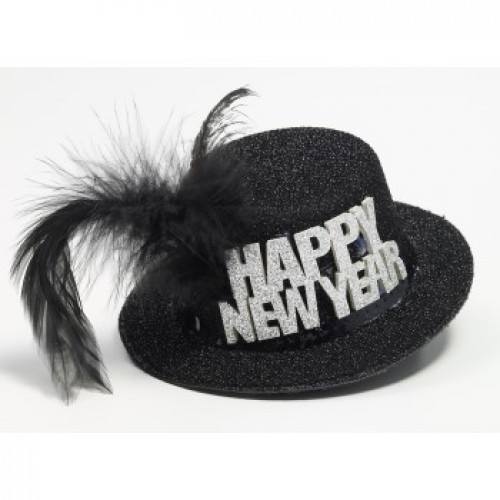 MINI SOMBRERO NEGRO NEW YEAR PLATA