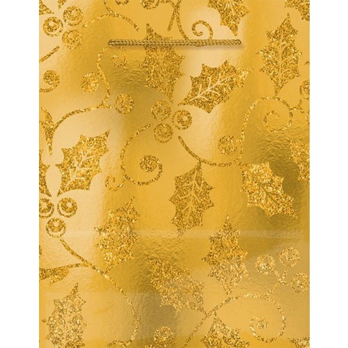 BOLSA REGALO ORO ACEBO GLITTER 17,5X23CM