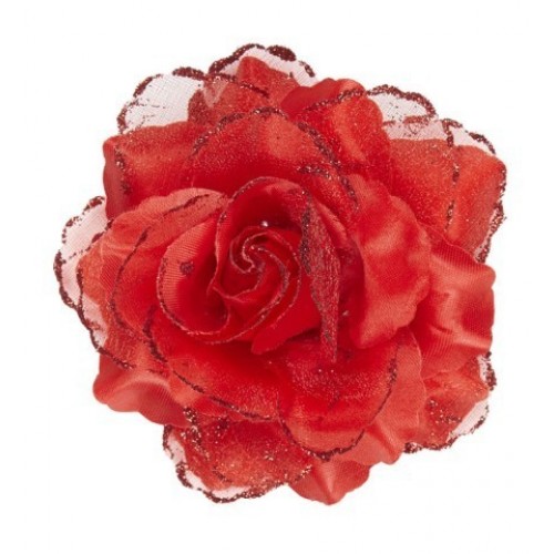   PINZA PELO FORM ROSA ROJA C/GLITTER