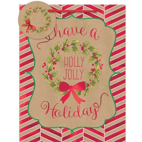 BOLSA REGALO KRAF HOLLY JOLLY