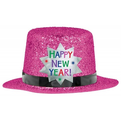 MINI SOMBRERO GLITTER FUCSIA HAPPY NEW Y