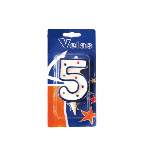 $D VELA PUNTITOS N5 FILO AZUL 6CM