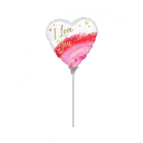 GLOBO 9" PALO MINI I LOVE YOU ACUARELAS