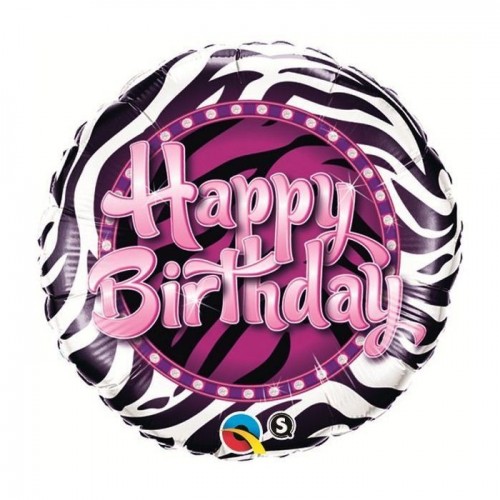 $D GLOBO 18" FOIL RND H.BIRTHD ZEBRA FUC