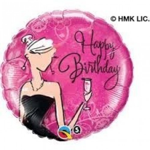 $D GLOBO 18" FOIL RND H.BIRTHDAY GLAMOUR