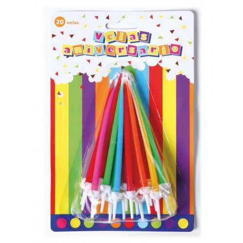  20 VELAS CON SOPORT ALTA MULTICOLOR