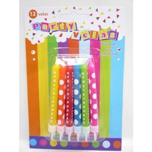 $D 12 VELAS CON SOPORTE CUMPLEAÑOS 9CM