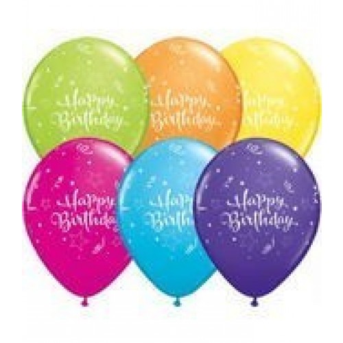 6 GLOBOS 11" LATEX  H.BDAY COL.VARIOS