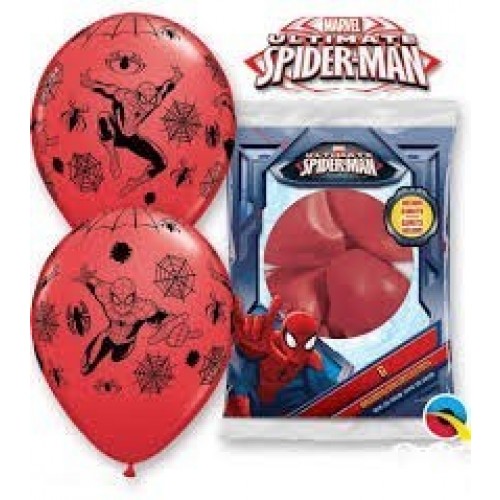 6 GLOBOS 12" LATEX SPIDERMAN ROJO