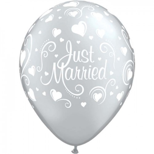 6 GLOBOS 11" LATEX  PLATA JUST MARRIED