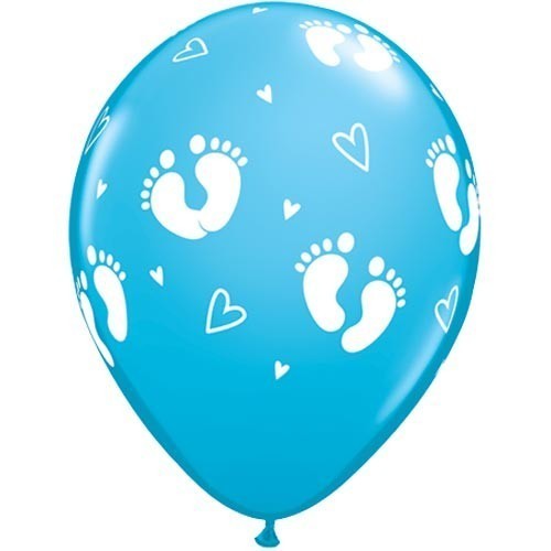 6 GLOBOS 11" LATEX PIES BABY AZUL