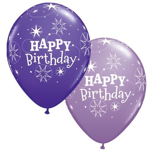 25 GLOBOS 11" LATEX H.BDAY ESTRELLA LILA