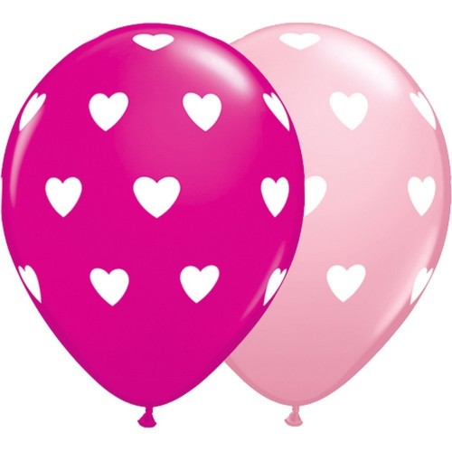 25 GLOBOS 11" LATEX CORAZON  FUCSIA/ROSA