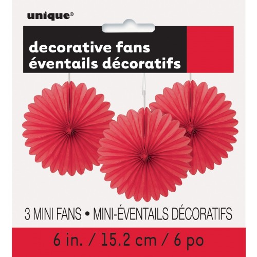 $E   PAQ.3/U MINI ABANICO ROJO 15,2CM