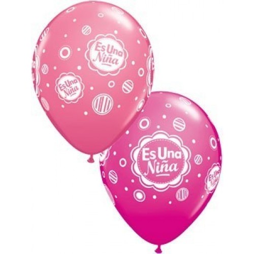 $ 25 GLOBOS 11" LATEX ES UNA NIÑA ROSA