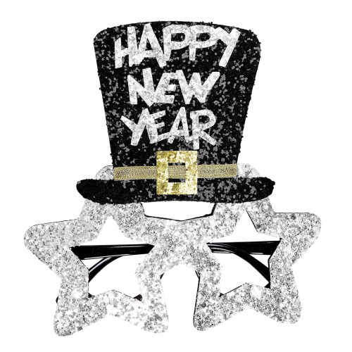 GAFAS FELIZ AÑO NUEVO GLITTER PLATA