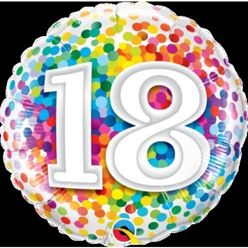 GLOBO 18" FOIL RND N18 RAINBOW CONFETI