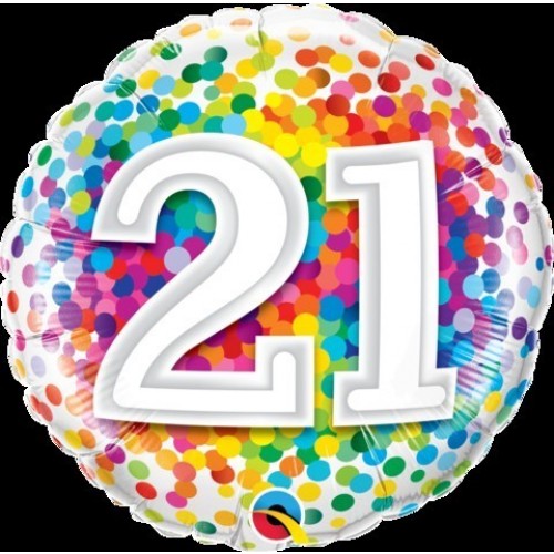 GLOBO 18" FOIL RND N21 RAINBOW CONFETI