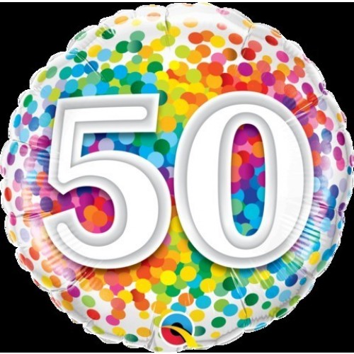 GLOBO 18" FOIL RND N50 RAINBOW CONFETI