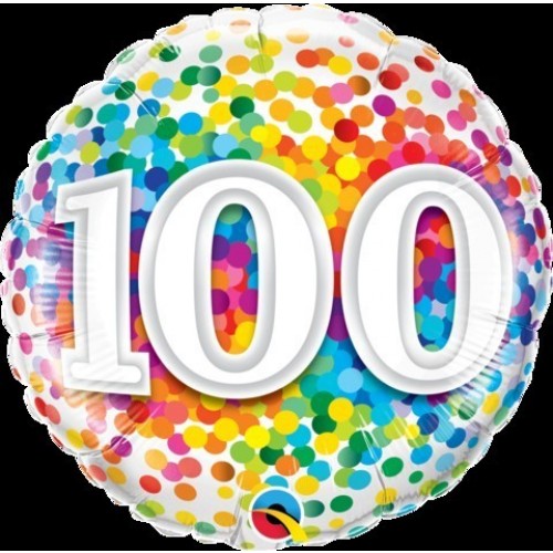 GLOBO 18" FOIL RND N100 RAINBOW CONFETI