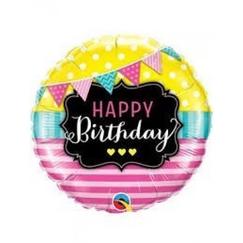 $D GLOBO 18" FOIL RND BIRTHDAY BANDER RA