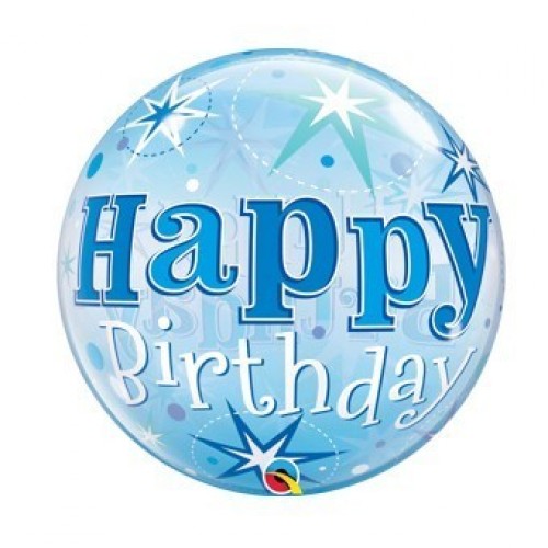 GLOBO 22" BURBUJA BIRTHDAY ESTRELLA AZUL
