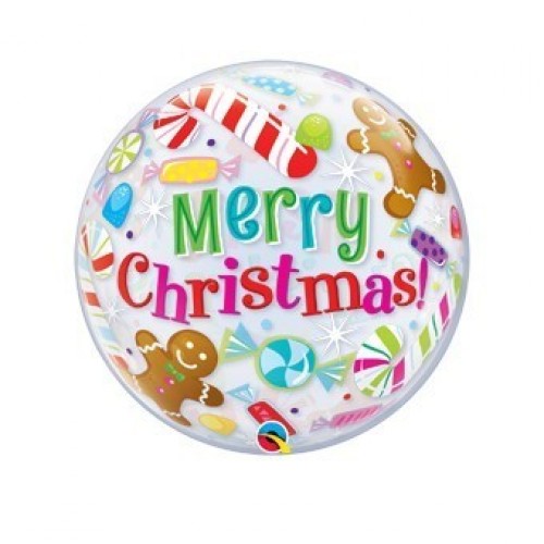 $D GLOBO 22" BURBUJA MERRY CHRISTMA CARA