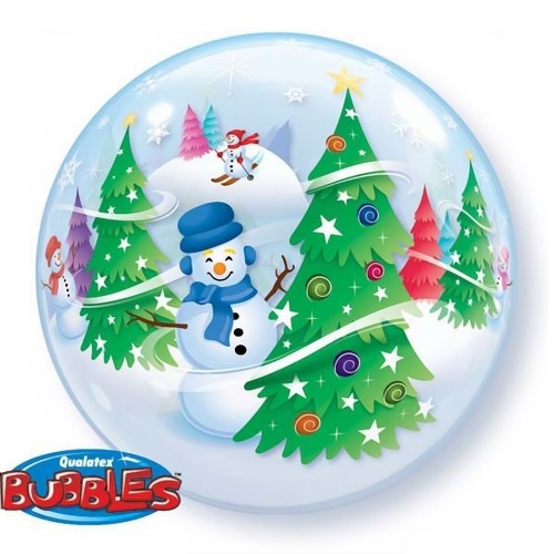 $D GLOBO 22" BURBUJA MUNECO NIEVE Y ARBO