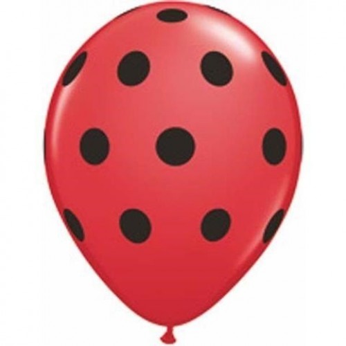 100 GLOBOS 5" LATEX  ROJO TOPOS NEGRO