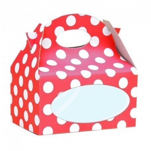 $D CAJA VENTANA ROJO TOPOS 12X12X8CM